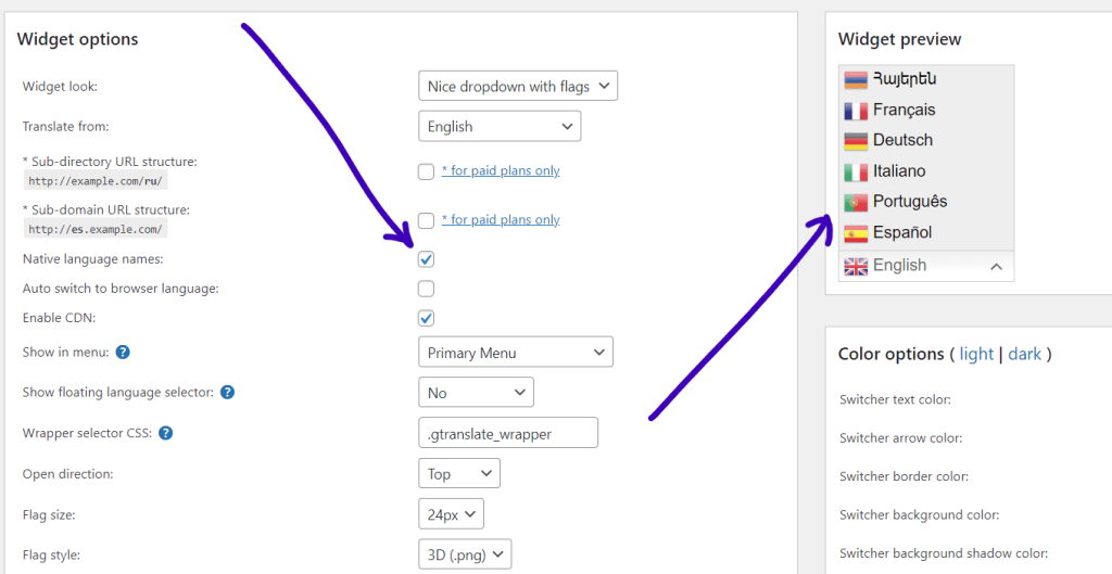 native language for gtranslate min GTranslate setting: native language names