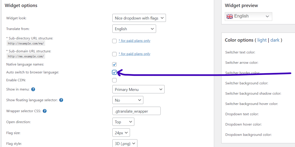 switch browser language min GTranslate setting: auto switch to browser language