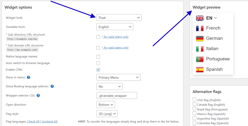 widget look of gtranslate min GTranslate widget on a WordPress site