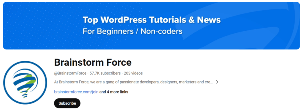 Brainstorm Force top 20 YouTube Channels to Learn WordPress tiwebview Brainstorm Force, a YouTube channel for learning WordPress