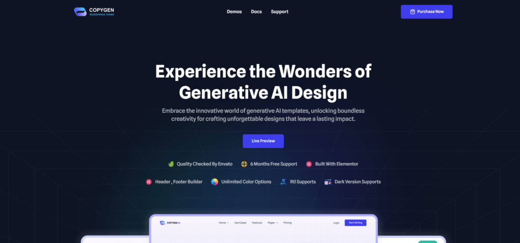 CopyGen - AI Writer and Copywriting Landing Page WordPress Theme