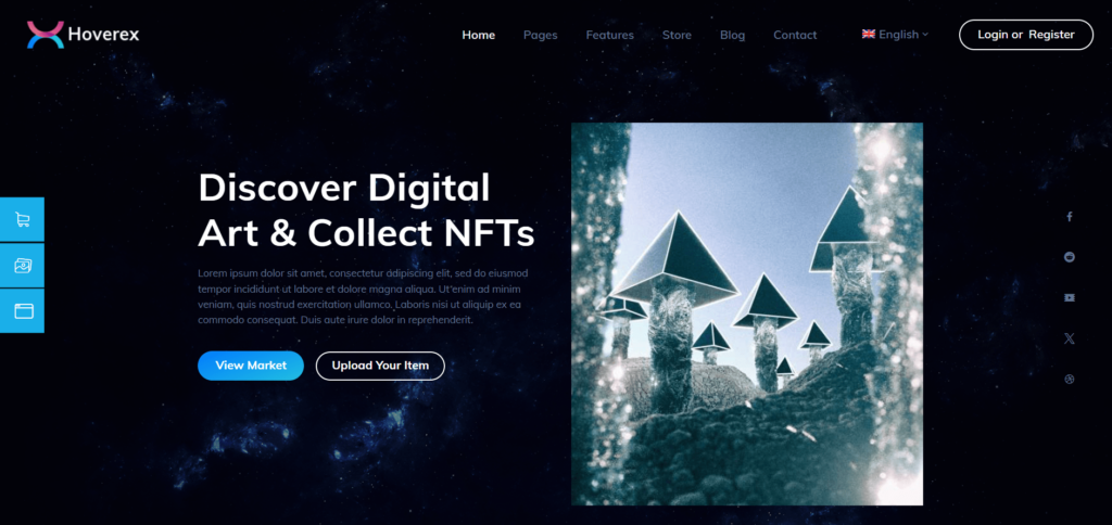 Hoverex cryptocurrency, NFT and ICO WordPress theme