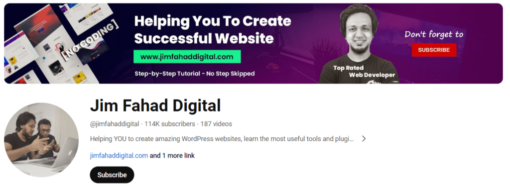 Jim Fahad Digital top 20 YouTube Channels to Learn WordPress tiwebview Jim Fahad Digital, a YouTube channel for learning WordPress