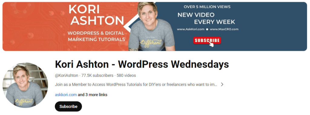 Kori Ashton top 20 YouTube Channels to Learn WordPress tiwebview Kori Ashton, a YouTube channel for learning WordPress