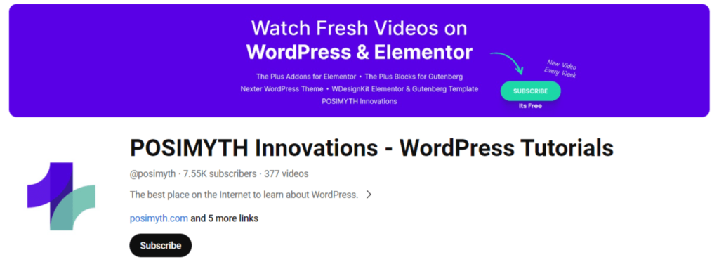 POSIMYTH Innovations WordPress Tutorials top 20 YouTube Channels to Learn WordPress tiwebview POSIMYTH Innovations - WordPress Tutorials, a YouTube channel for learning WordPress