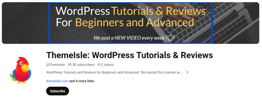 ThemeIsle top 20 YouTube Channels to Learn WordPress tiwebview ThemeIsle, a YouTube channel for learning WordPress