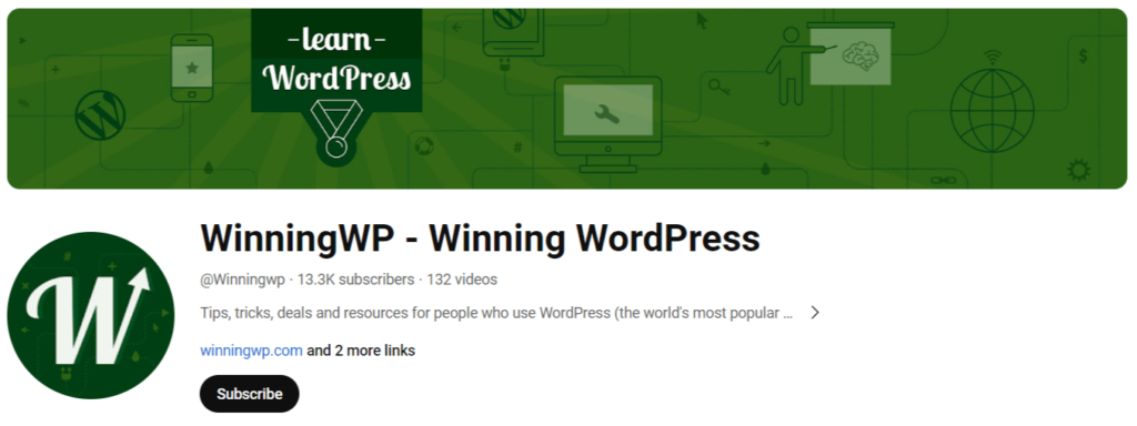 WinningWP Winning WordPress top 20 YouTube Channels to Learn WordPress tiwebview WinningWP - Winning WordPress, a YouTube channel for learning WordPress