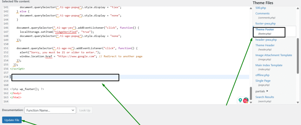 Age verification code snippet for WordPress