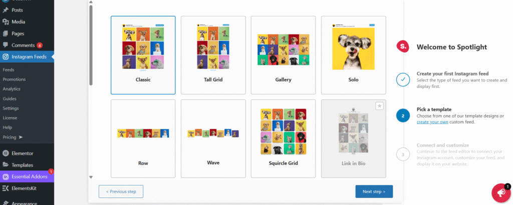 Instagram feed setup in WordPress, step 2b